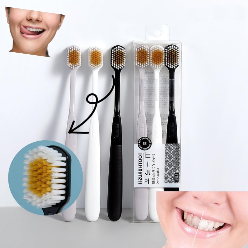 Japanese Soft-bristled Manual Adult Toothbrush Set (3 Sets per Box), a Wide-Headed Soft-bristled Floss Toothbrush Suitable for the Full Range of Adult Tooth and Gum Care