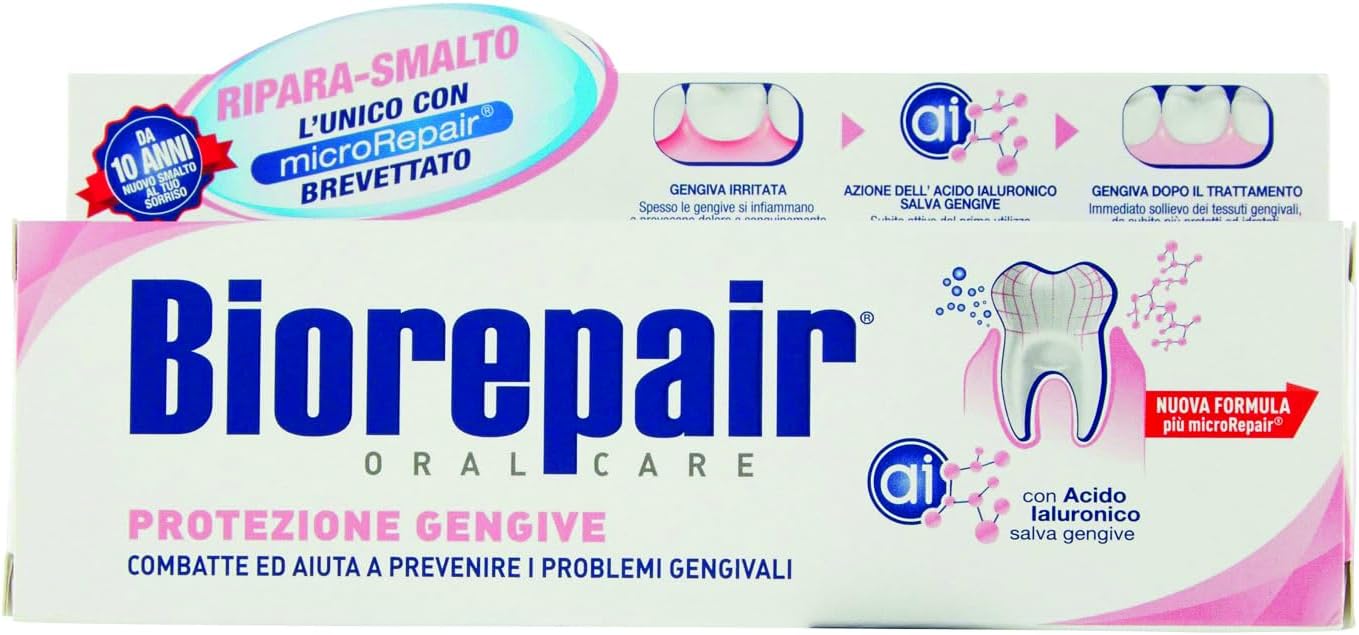 Biorepair:"Protezione Gengive" (Gum Protection) Toothpaste with microRepair, New Formula - 2.5 Fluid Ounce (75ml) Tube [ Italian Import ]