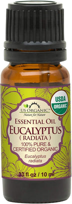 US Organic 100% Pure Eucalyptus Essential Oil (Radiata) - USDA Certified Organic, Steam Distilled - W/Euro droppers (More Size Variations Available) (10 ml / .33 fl oz)