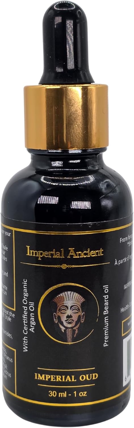 Imperial Oud Beard Oil for Men – Premium Grooming Oil with Argan, Jojoba & Almond – Softens Beard, Non-Greasy, Deeply Nourishing – Luxurious Oud Scent – 30ml – Made in Canada