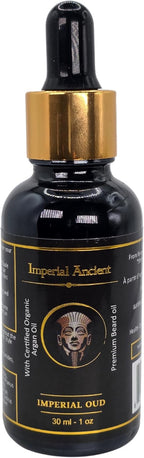 Imperial Oud Beard Oil for Men – Premium Grooming Oil with Argan, Jojoba & Almond – Softens Beard, Non-Greasy, Deeply Nourishing – Luxurious Oud Scent – 30ml – Made in Canada