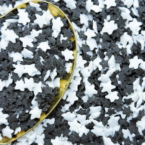 CandiJumpin Edible Confetti Stars for Cake Decorating, Black and White Star Sprinkles Star Confetti Sprinkles Edible Stars Black and White Baby Shower Party Birthday Wedding Christmas Supplies 3 OZ