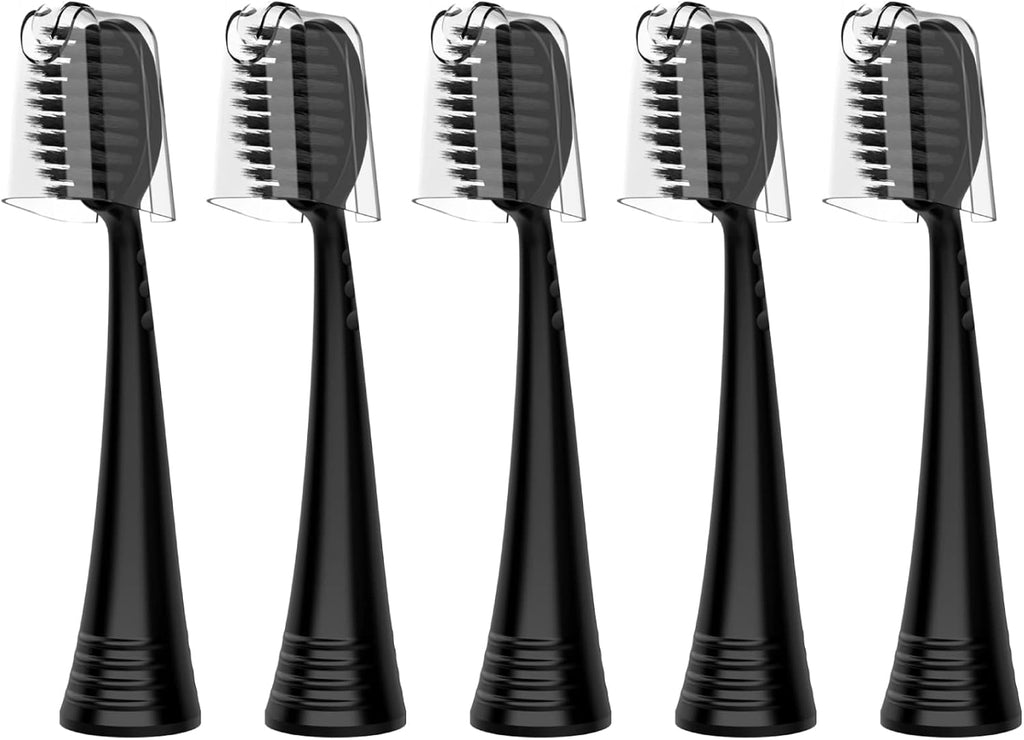 Replacement Brush Heads for Burst Original & Pro Sonic Electic Toothbrushes, 5 Count with Travel Covers, Balck for Adults