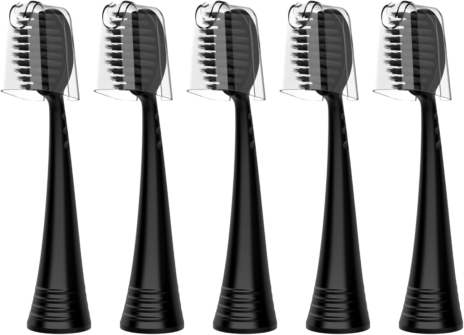 Replacement Brush Heads for Burst Original & Pro Sonic Electic Toothbrushes, 5 Count with Travel Covers, Balck for Adults