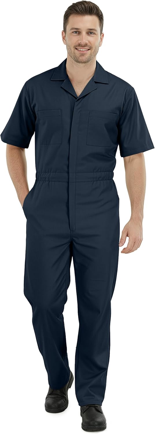 NY Threads Coveralls for Men Short Sleeve Regular Fit Mechanic Work Wear Jumpsuit with Pockets