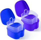 JMU Denture Bath Case with Strainer Basket Soaking Cup & Mouthguard Storage Container (Pack of 2, Navy Blue, Purple)