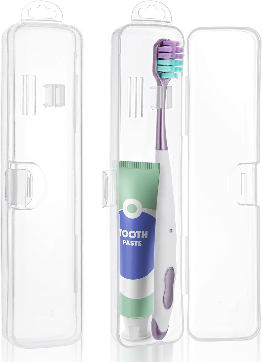 Jeffdad 2 Packs Travel Size Toothbrush Case, Plastic Toothbrush Travel Holder for Manual Toothbrushes, Transparent Containers for Toothbrush Covers and Toothpaste Storage