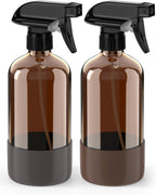 Glass Spray Bottle with Silicone Sleeve Protection, Amber Glass Spray Bottle Set for Window Cleaner Aromatherapy Facial Hydration Watering Flowers Hair Care 2 Pack/16 oz (Brown & Grey, 16 oz)