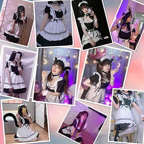 Wannsee Anime French Maid Apron Lolita Fancy Dress Cosplay Costume Furry Cat Ear Gloves Socks set(L)