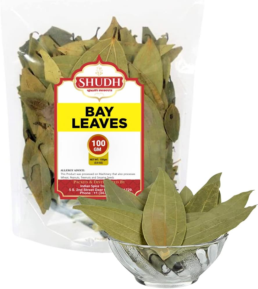 Shudh Bay Leaf (Leaves) Whole Spice Hand Selected Extra Large 3.5oz (100g) ~ All Natural | Gluten Friendly | NON-GMO | Vegan | Indian Origin (Tej Patta)