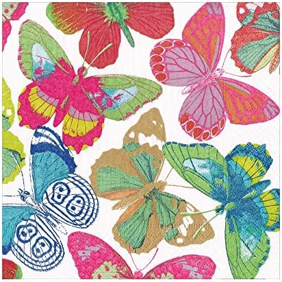 Caspari Butterflies Bright Luncheon Napkins - 20 Per Package