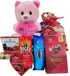 Valentines Day Gift Teddy Bear with Chocolates and Cookies Assortment, 10 Inches (pink)