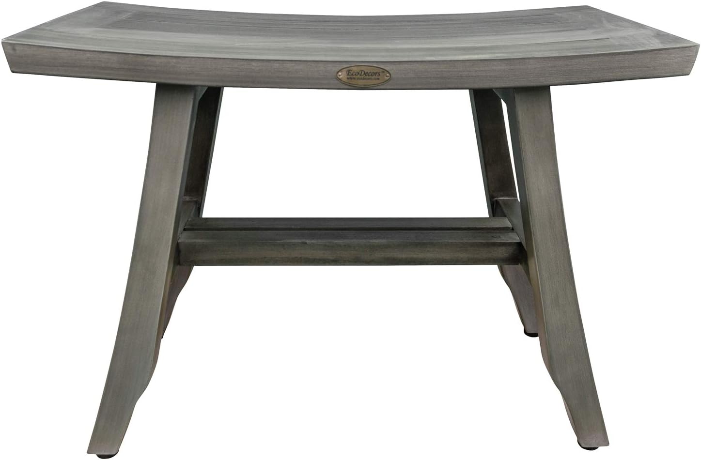 CoastalVogue Satori 24 Inch Gray Waterproof Teak Wood Shower Bench Stool Seat Chair for Inside Shower Provides Safety, Storage, and Organization for Bathroom Accessories