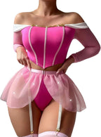 Fantasy Lingerie Set – Dawn Enchantment Edition, Romantic Lace Design, Soft Pastel Cosplay Outfit for Women