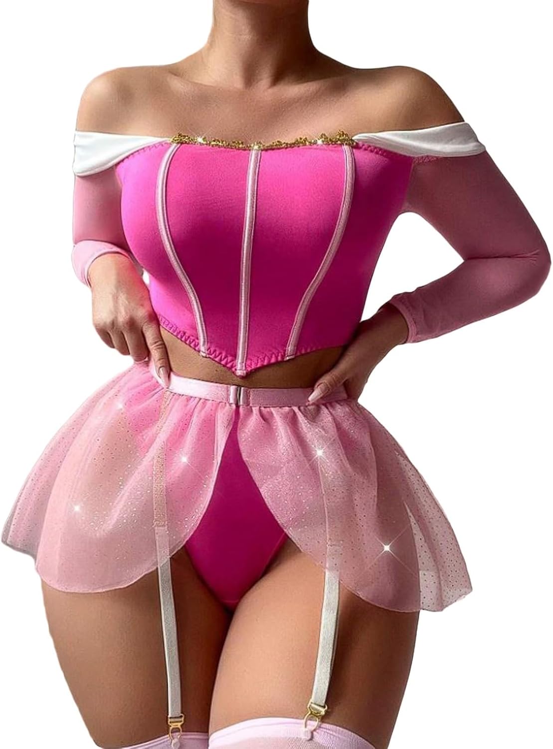Fantasy Lingerie Set – Dawn Enchantment Edition, Romantic Lace Design, Soft Pastel Cosplay Outfit for Women