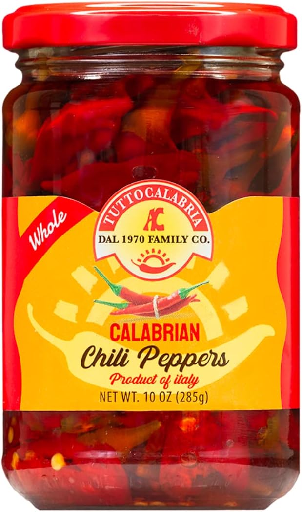 TUTTOCALABRIA TuttoCalabria, Whole Calabrian Chilli Pepper, 10.2oz (285g), Intense and Balanced Hot, Packed in Extra Virgin Olive Oil, Ideal for Sauces, Salads, Pizza and Creative Dishes, Made in Italy