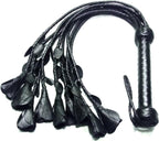 Handmade Black Genuine Real Leather Cat-O-Nine Tails Flogger Roses & Petals Whip