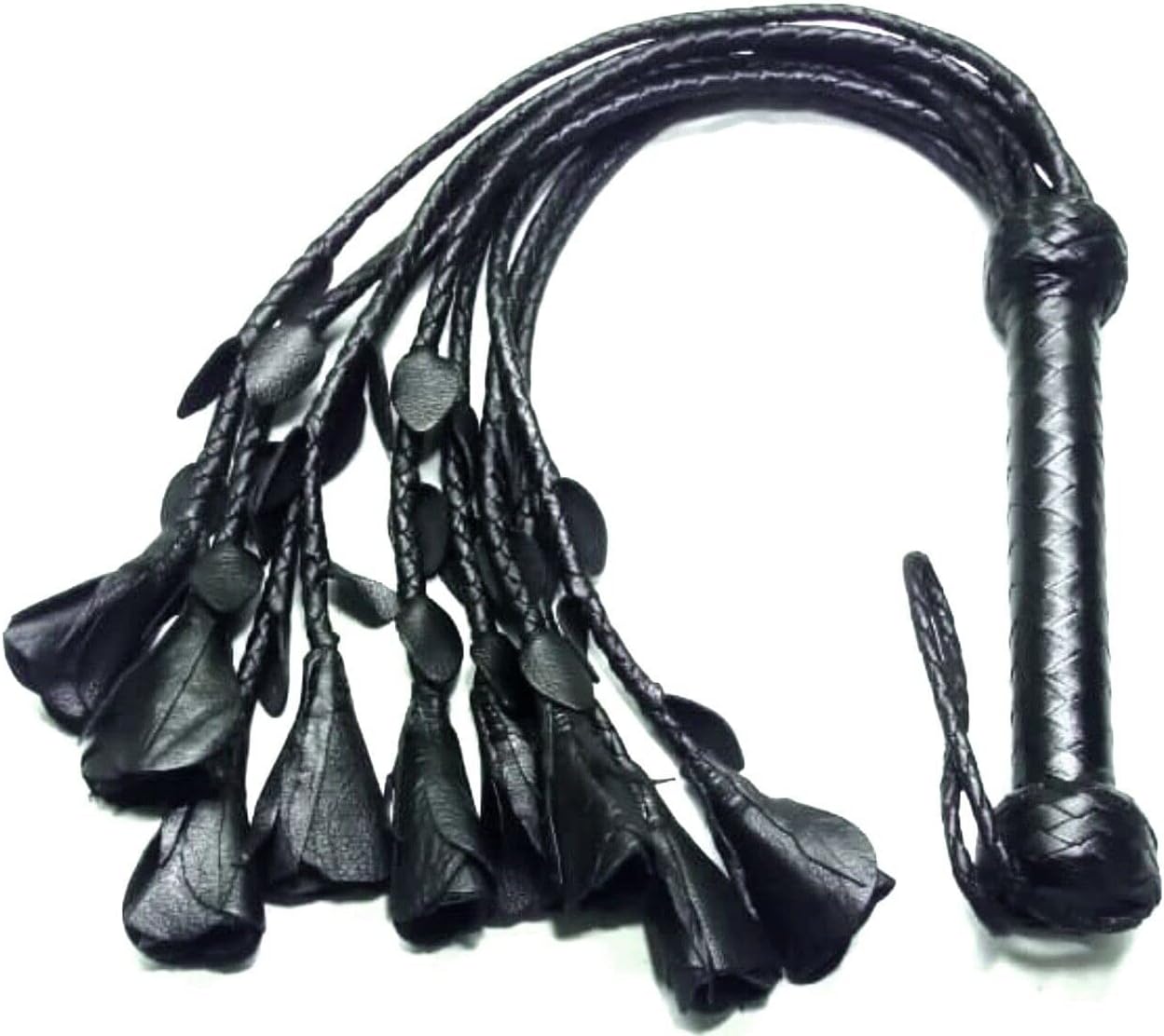 Handmade Black Genuine Real Leather Cat-O-Nine Tails Flogger Roses & Petals Whip
