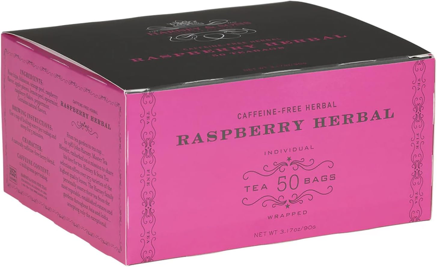Harney & Sons Raspberry Herbal | 50 Tea Bags of Herbal Tea, Caffeine-Free
