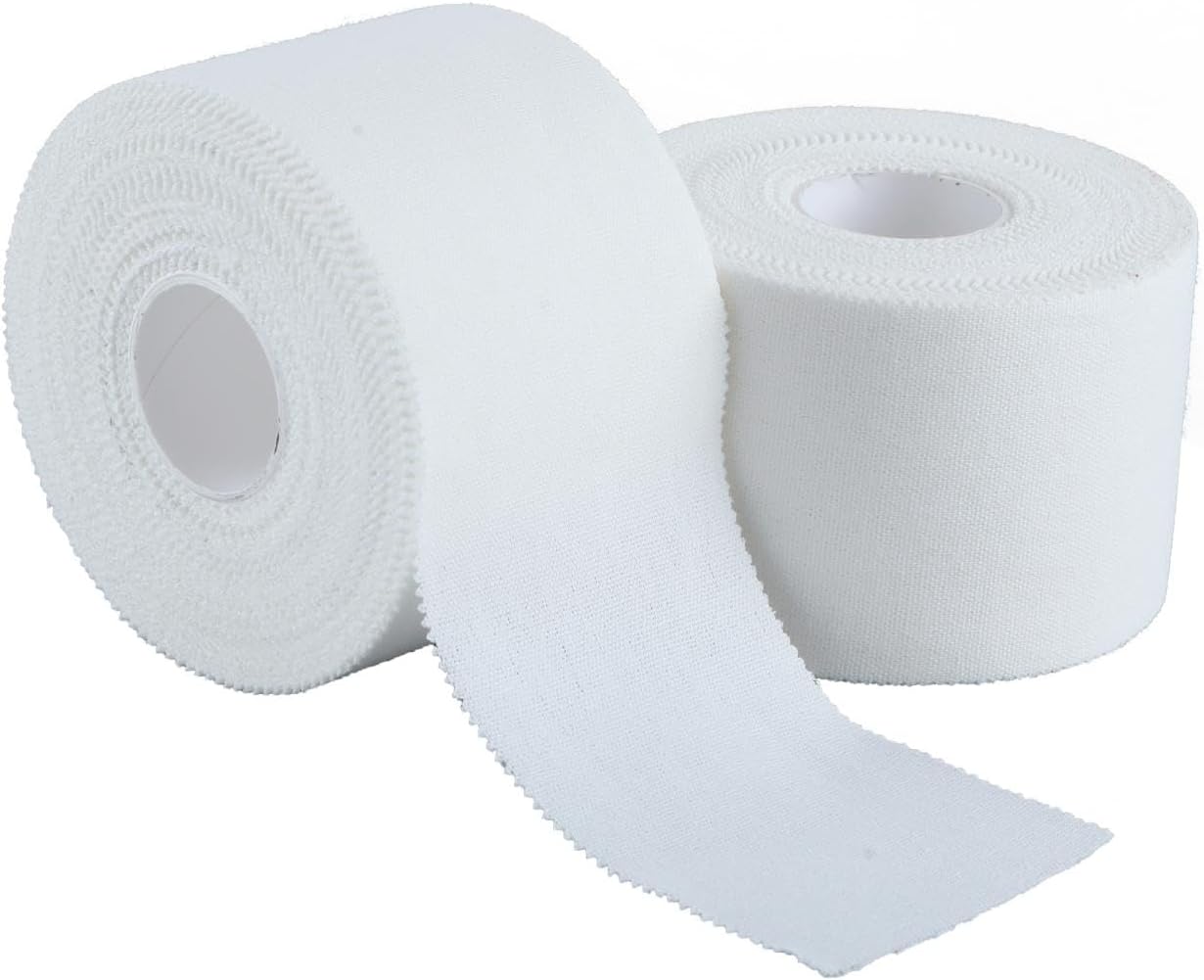 popbob (2 Pack) White Athletic Sports Tape 2 Inch x 15 Yards, Very Strong Adhesive and Hypoallergenic Breathable Cotton Sports Tape for Bats, Tennis and Boxing