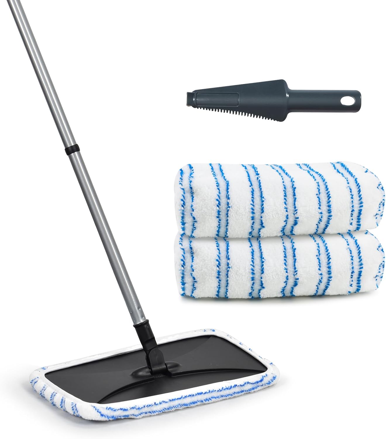 Large Surface Flat Mop, 15x8 Inches, 3Pack Microfiber Wet Mop Refills, Reusable & Washable, Compatible with Hardwood Floor & More, Includes 1 Cleaning Scraper