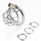 Silent Lock Stainless Steel Chastity Cage with 1-Way Belt and 3 Size Rings- Adult Sex Toy for Bondage