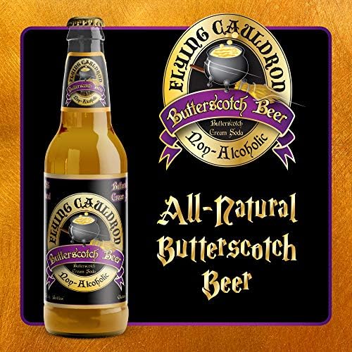 Flying Cauldron Butterscotch Beer, 12 Fl Oz (Pack of 4), Vanilla Cream Soda Brew, All- Natural, Non-Alcoholic and Caffeine free.