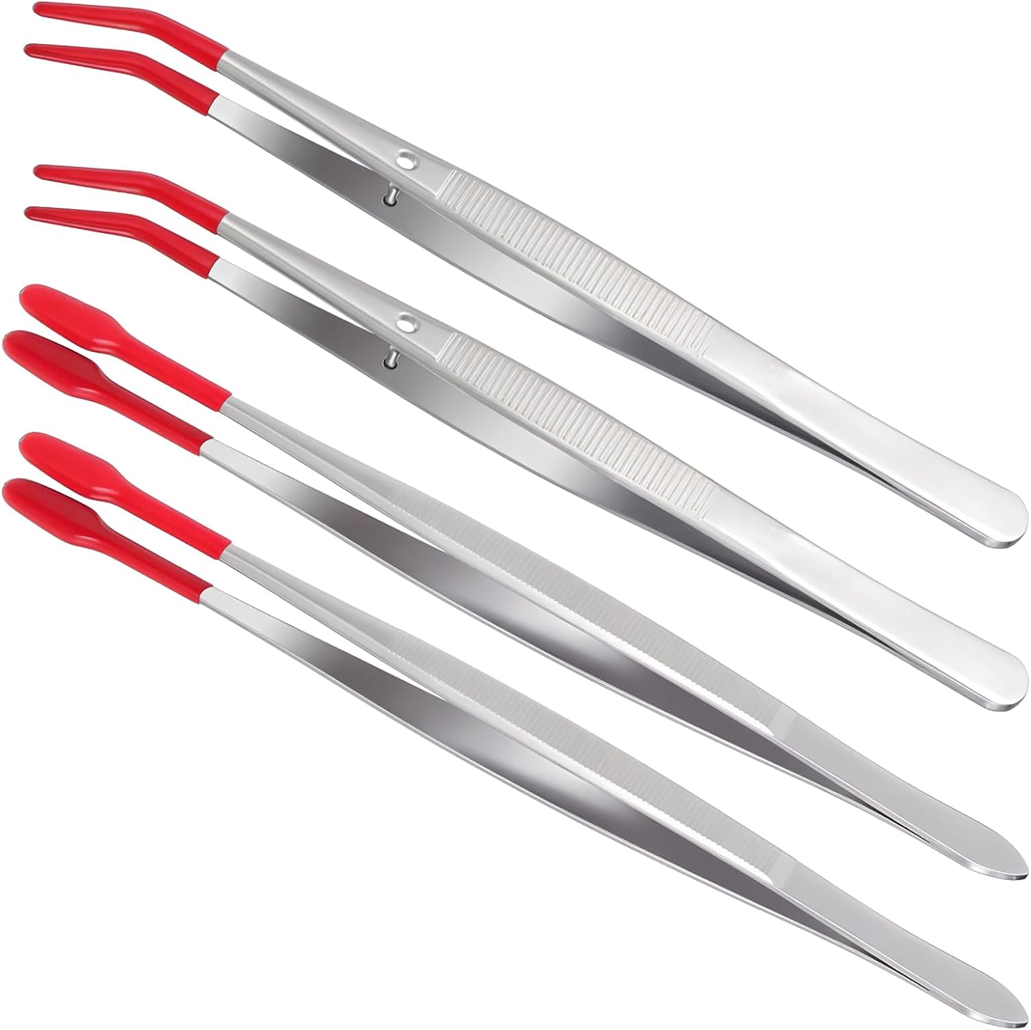 4 PCS Rubber Tipped Tweezers PVC Rubber Coated Tweezer, Stamp Tweezers for Crafting Coated Flat and Bent Forceps Hobby Tweezer for Lab Industrial Jewelry Craft Coin Stamp Tongs