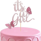 ALISSAR New Double Sided Rose Gold It's A Girl with Butterfly Cake Topper Baby Shower Cake Topper with 3d Handmade Butterfly for Baby Girl Baby Shower Party Decorations(double sided glitter)