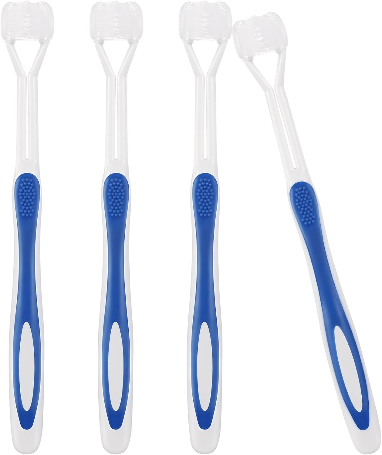 Boao 4 Pieces Toothbrush 3 Sided 7.1 Inch Autism Sensory Toothbrush 360 Degree Cleaning Travel Brush Complete Teeth Angle Clean Tooth(Blue)