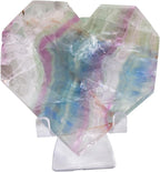AMOYSTONE Large Heart Shaped Rock Stone Natural Fluorite Healing Heart Shaped Rock Crystals Chakra Reiki Balancing Meditation Home Decor, 3.5-4"/pc with Rack
