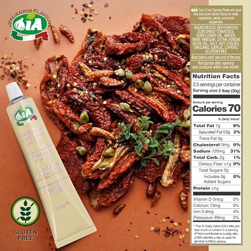 IA Sun-Dried Tomato Paste Ready to Use, 12 tubes of 2.82oz (80g) – Perfect for Appetizers, Enhancing Starters, Salads and a Variety of Recipes, Gluten-Free, Recyclable and Anti-Waste Packaging