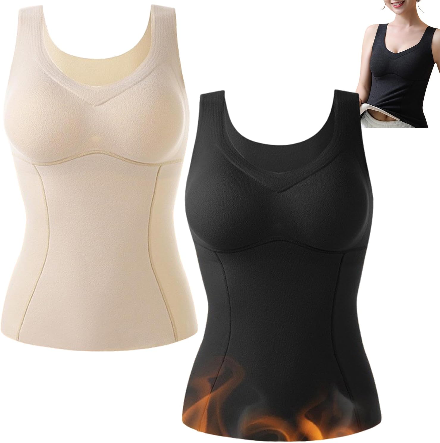 2pcsTourmaline Self-Heating Ion Winter,Womens Sculpting Fleece Thermal Built-in Bra Underwear Vest