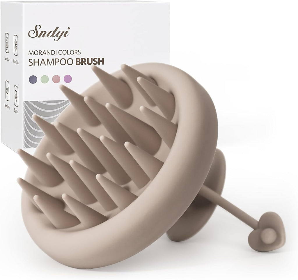 Sndyi Silicone Scalp Massager Shampoo Brush, Hair Scrubber with Soft Silicone Bristles, Scalp Scrubber/Exfoliator for Dandruff Removal, Wet Dry Scalp Brush for Hair Growth & Scalp Care, Khaki
