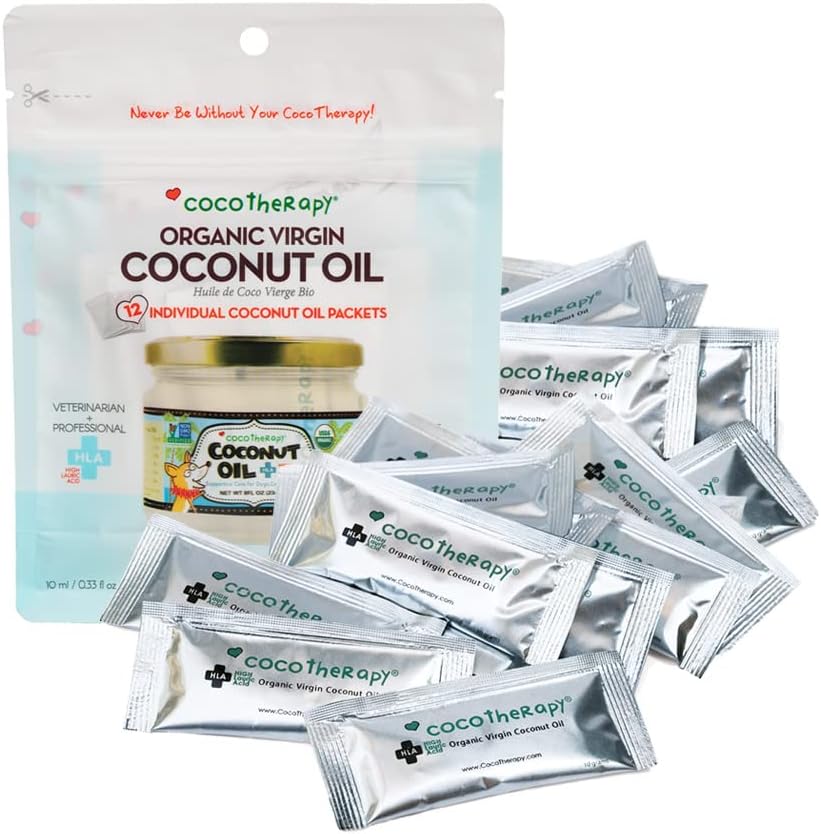 CocoTherapy Organic Virgin Coconut Oil Portable Packets for Pets, 12 x 10 ml packets