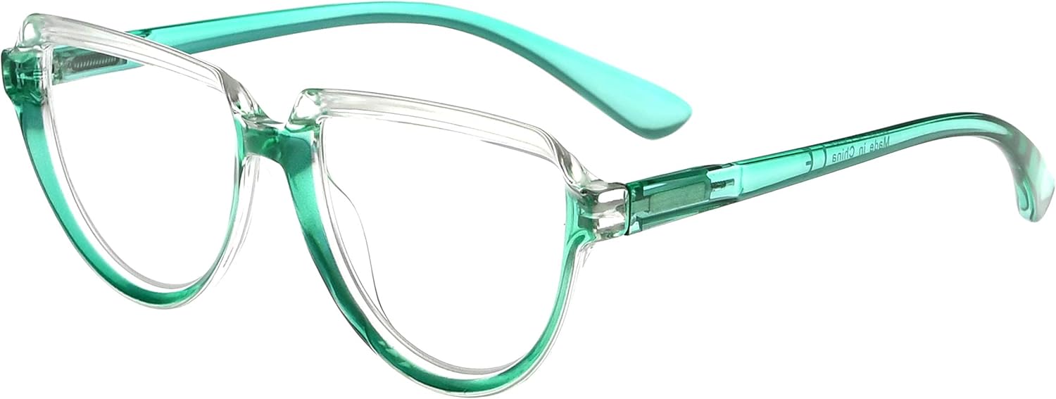 Eyekepper Eyeglasses for Women Reading Large Frame - Oversize Ladies Half Moon Design Readers - Transparent/Green +3.50