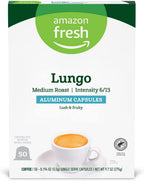 Amazon Fresh Espresso Lungo Medium Roast Aluminum Capsules, Compatible with Nespresso Original Brewers, 50 Count (5 Packs of 10)