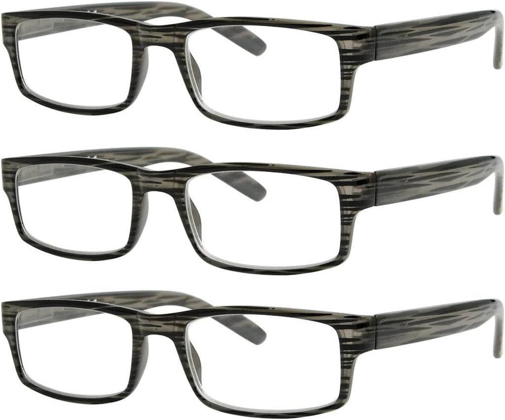 Eyekepper Spring Hinge Striped Reading Glasses (3 Pairs) Men Grey Stripe,+1.50