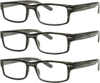 Eyekepper Spring Hinge Striped Reading Glasses (3 Pairs) Men Grey Stripe,+1.50