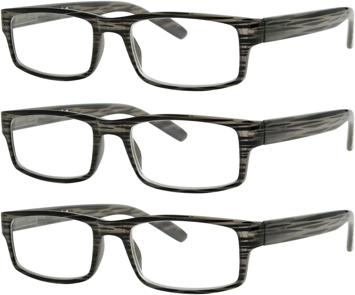 Eyekepper Spring Hinge Striped Reading Glasses (3 Pairs) Men Grey Stripe +1.25