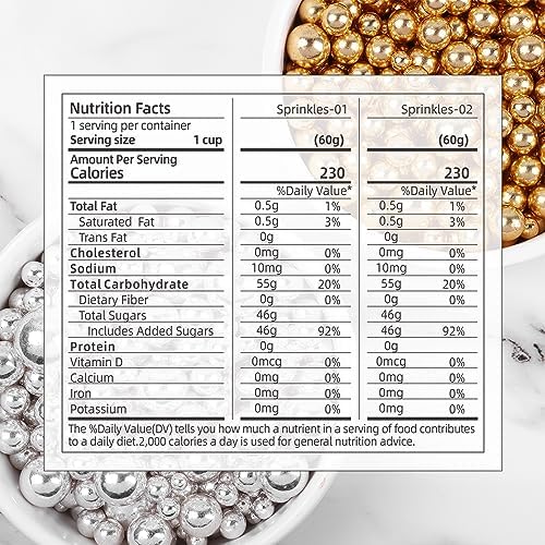 Pearl Sprinkles for Cake Decorating, Gold Pearl Sprinkles, Sliver Pearls Sprinkles, Sugar Pearls, Metallic Sprinkles Mix for Cake, Cupcakes, Macaron, Ice Cream, and Cookies. (120g/4.2oz)