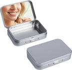 2Pack Dental Floss Portable Case,Refillable Portable Floss Pick Holder Container with Mirror,Small Floss Dispenser for Travel, Dates,Dinners and Hotels(Silver)