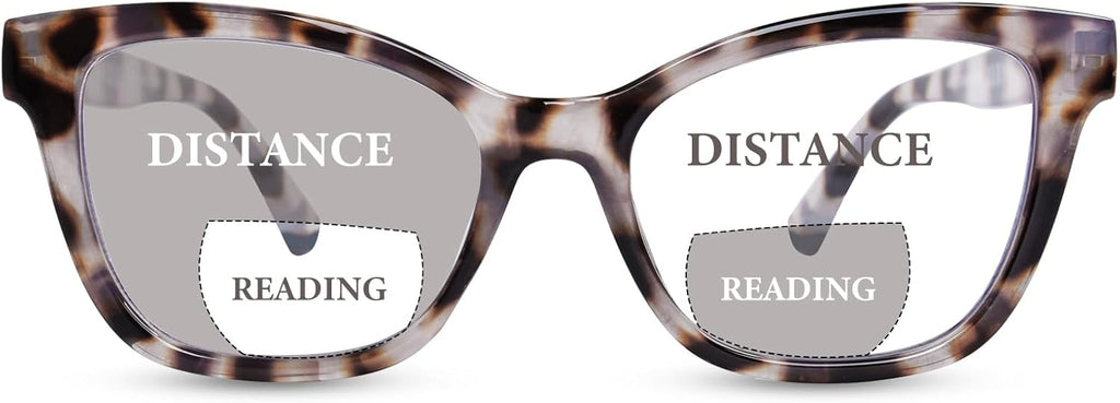 Bifocal Reading Glasses for Women Clear Top Cat Eye Blue Light Blocking Computer Readers with Spring Hinge/Anti Glare