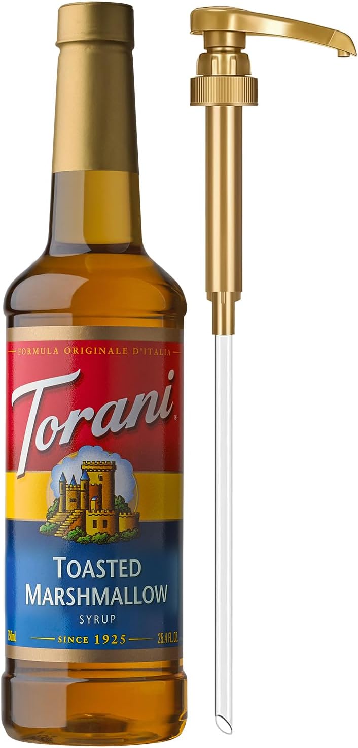 Torani Coffee Syrup, Toasted Marshmallow Flavored Syrup for Drinks, Pump Included, 25.4 Fl Oz