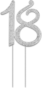 KALIONE 18 Cake Topper, Number 18, Crystal, Silver, 3.35inx8.27in, 1 Count, Birthday, Anniversary