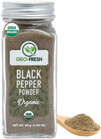 Geo-Fresh Organic Black Pepper Powder – 1.94 oz Glass Jar – Black Pepper Ground – USDA Certified – Non-GMO, Kosher, Gluten-Free – Premium Quality and Organic for Cooking & Seasoning