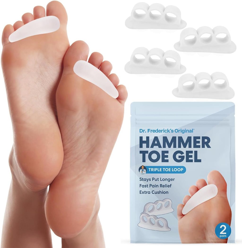 Dr. Frederick's Original Hammer Toe Corrector Gels - 2 Pairs - All-Day Relief for Crooked & Overlapping Toes - Soft Cushioning - Symptomatic Support for Toe Alignment - White - 3 Loop Design