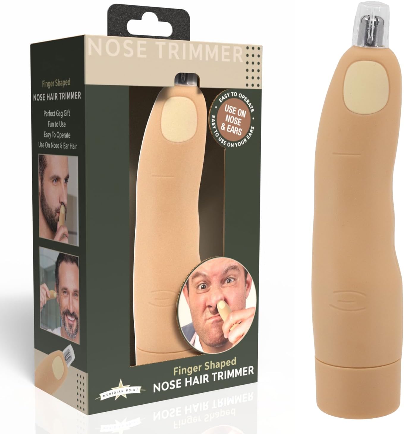 Finger Shaped Nose and Ear Hair Trimmer | Battery Operated Portable Grooming Tool for Men and Women | Funny Gag Gift, Stocking Stuffer, Novelty Travel Accessory for Discreet Hair Removal