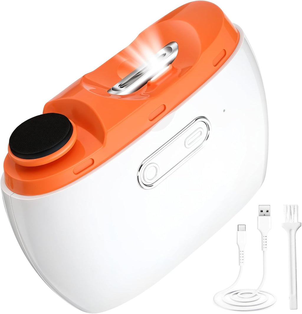 Electric Automatic Nail Clipper Trimmer - 2 in 1 Rechargeable Fingernail File Grinder Cutter for Baby Adults Seniors - Multifunctional Manicure Polisher with LED for Trimming Polishing Nails