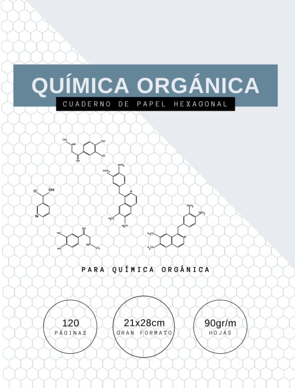 CUADERNO PARA QUIMICA ORGANICA: papel hexagonal para apuntes 120pag tamaño 21x28cm (Spanish Edition)